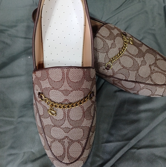 Coach Brown and Gold Loafers with Signature Chain Detail - Picture 1 of 3